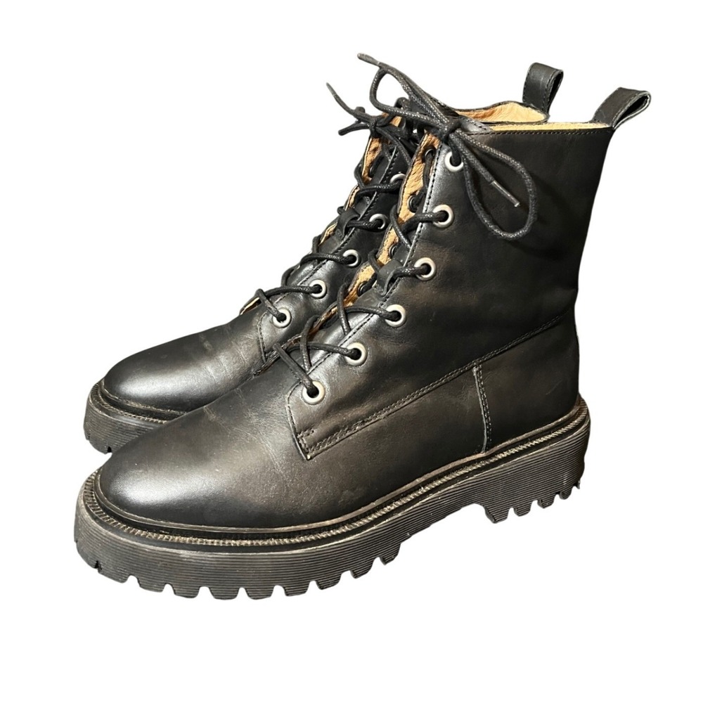 Madewell The Bradley Combat Boot Women 9 Black Leather Lug Sole Lace Up NG667